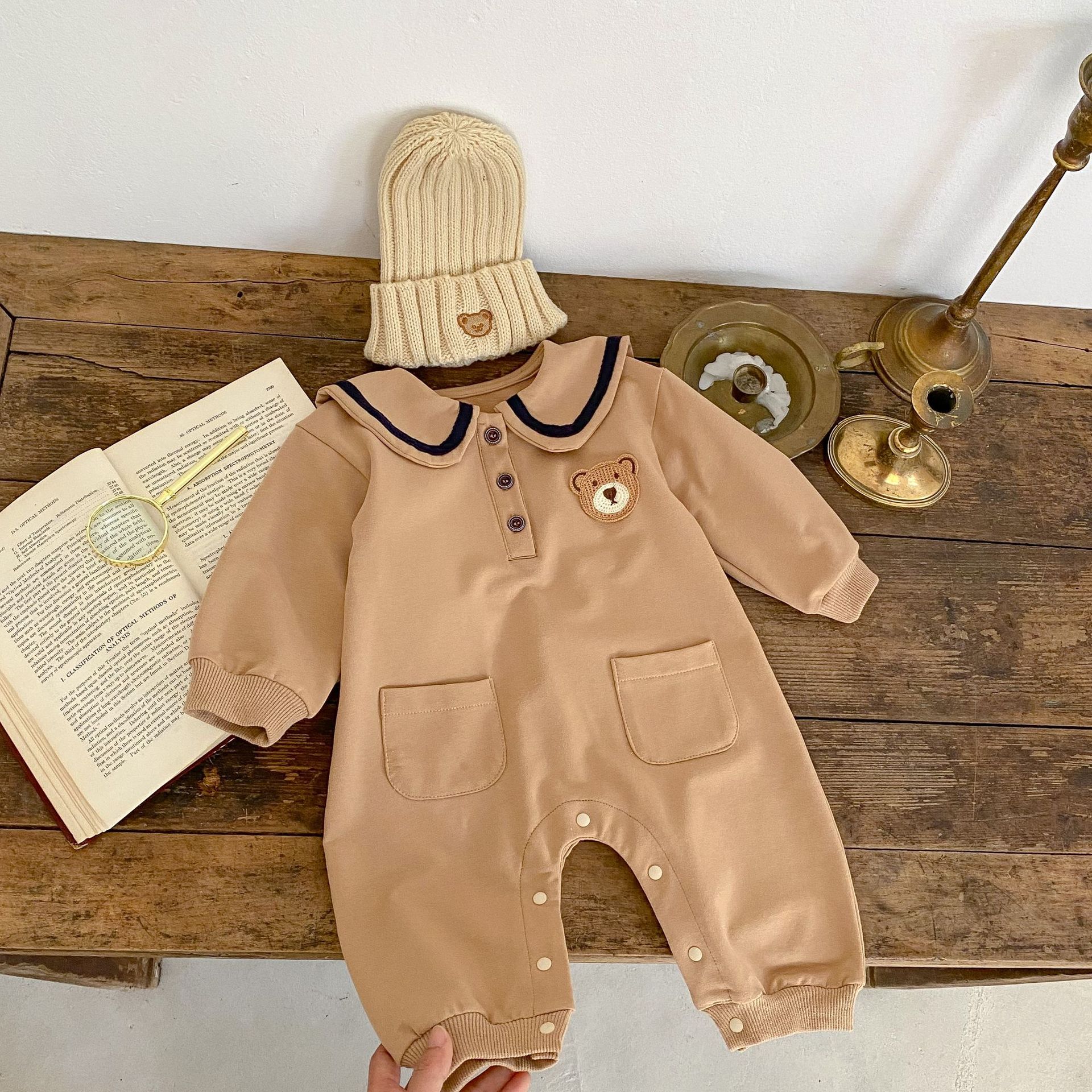 Baby Bear Pocket Romper Turn-down Collar Coat