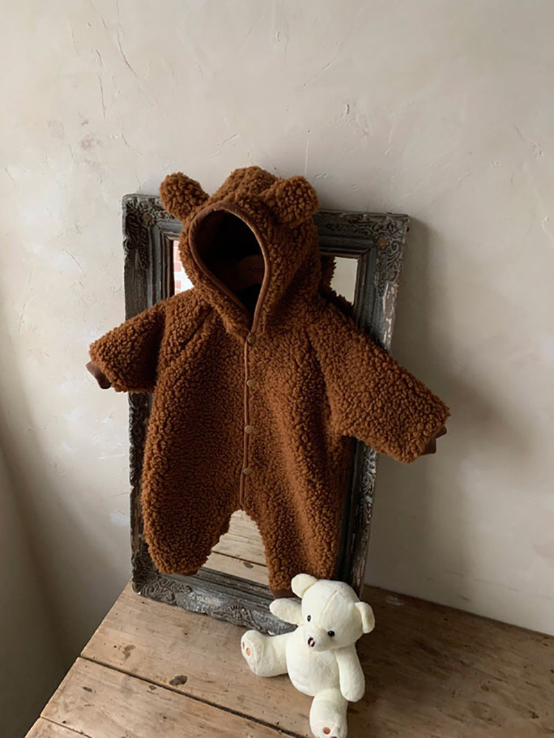 Snuggle Bear Hooded Baby Romper