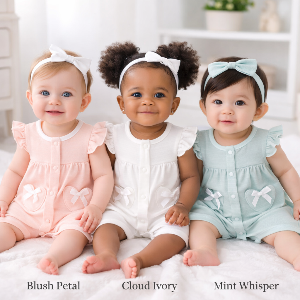 Cotton Baby Romper with Ruffles & Heart Pockets | Kazarenok Kids