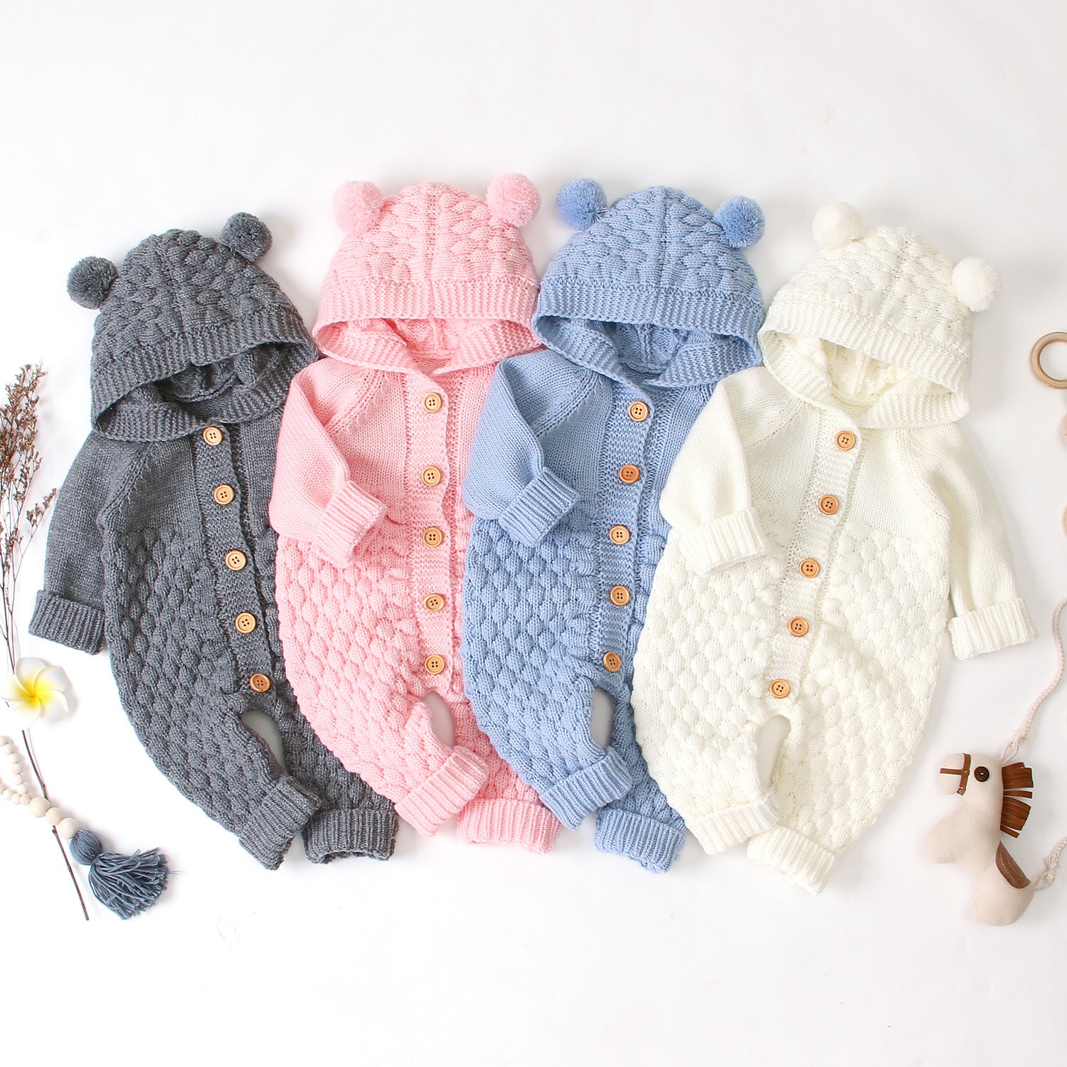 Luxury Knitted Baby Romper with Hood