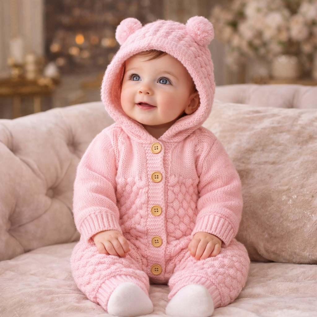 Luxury Knitted Baby Romper with Hood