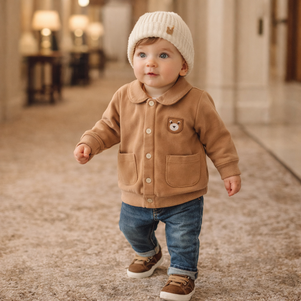 Luxury Unisex Baby Bear Romper with Collar