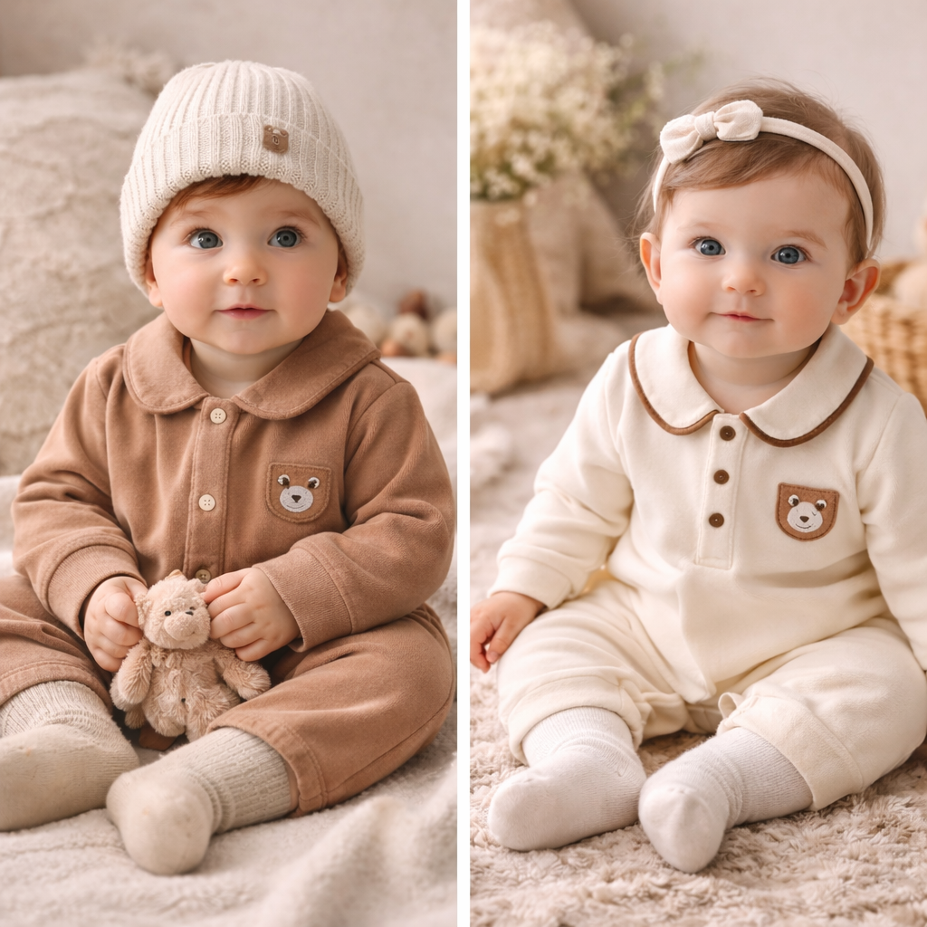 Luxury Unisex Baby Bear Romper with Collar